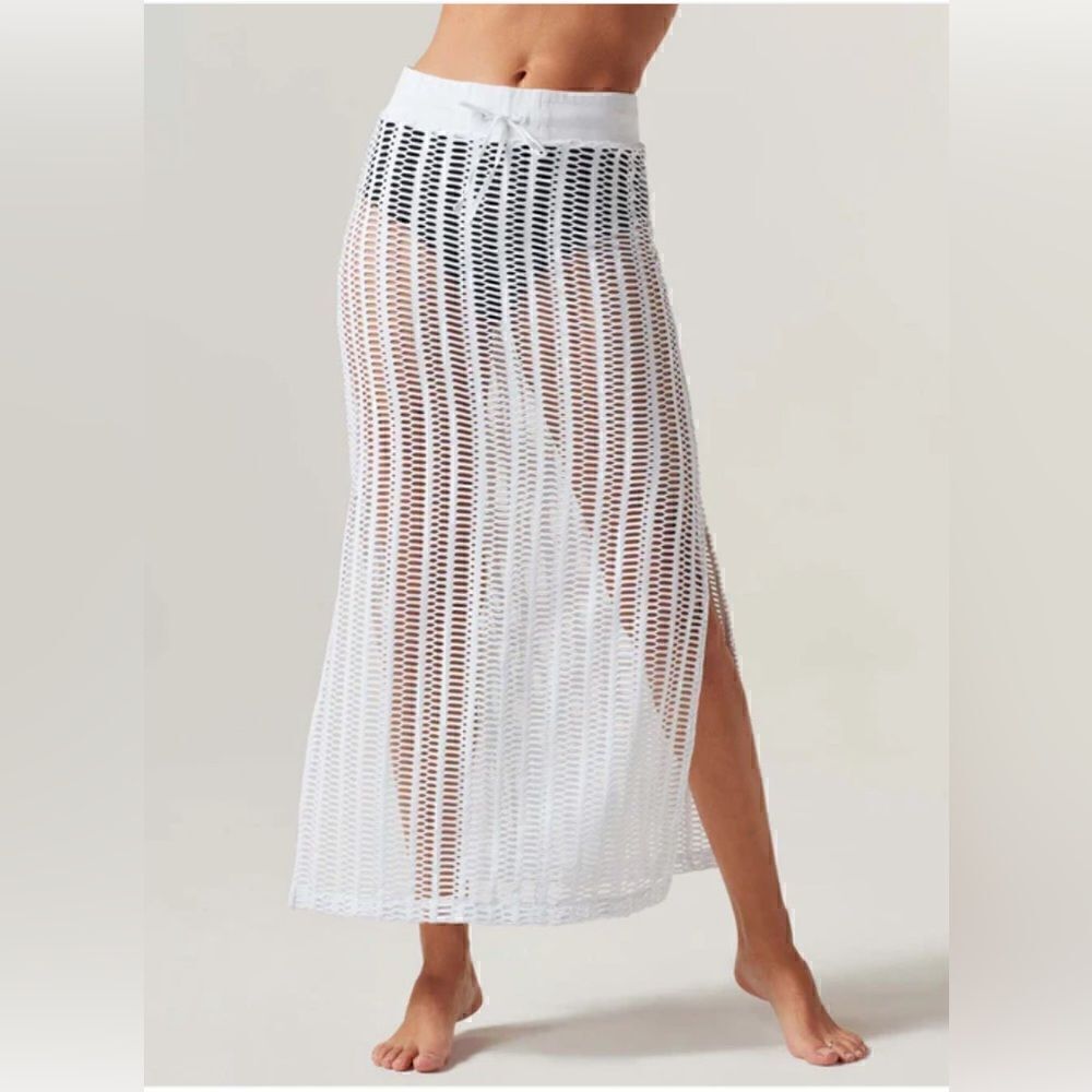 Blank Noir net mesh white midi cover up skirt XS NWT